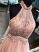 Chic Halter Formal Prom Dress Tulle Lace Appliques A Line Evening Dress