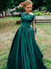 Off-shoulder Lace Long Sleeves Satin Hunter Prom Evening Dresses