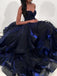 sweetheart dark royal blue prom dresses organza long formal dress dtp1023