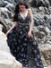 Starry Night Black Prom Dress Long V Neck Tulle Evening Dress