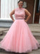 pink tulle keyhole back long plus size prom dress with beading dtp1017