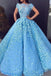 cap sleeves quinceanera dresses ice blue floral appliques ball gown prom dresses dtp912