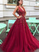 sequins beading v-neck fuchsia prom dresses long party dresses dtp955