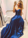 Simple Satin Dark Royal Blue Strapless Long Prom Evening Dresses