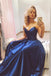 simple satin dark royal blue strapless long prom evening dresses dtp964