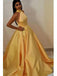 satin formal gown simple halter yellow long prom dresses dtp978