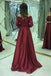 Modest Lace Long Sleeves Satin Burgundy Prom Evening Dresses