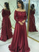 Modest Lace Long Sleeves Satin Burgundy Prom Evening Dresses