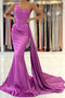 One Shoulder Purple Satin Mermaid Prom Dresses, Simple Formal Evening Gown