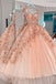 Pink Princess Ball Gown Prom Dresses, See Through Sweet 16 Dress With Sequin Appliques