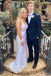 Sequin White Long Prom Dress, Mermaid Sparkly V-neck Evening Gown