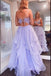 Shiny Lavender Tulle Long Prom Dress, Spaghetti Straps Tulle Formal Gown