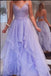 Shiny Lavender Tulle Long Prom Dress, Spaghetti Straps Tulle Formal Gown