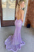 Mermaid Shiny Sequins V Neck Lilac Prom Dresses, Long Evening Formal Dresses