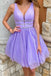 graduation homecoming dress with beading lavender a-line v neck short prom dresses dth81