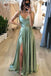 Simply Simple Sage Long Prom Dress, Spaghetti Straps Slit Evening Gown