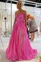 Sparkly Hot Pink V neck Prom Dresses Long Sequins Evening Dresses