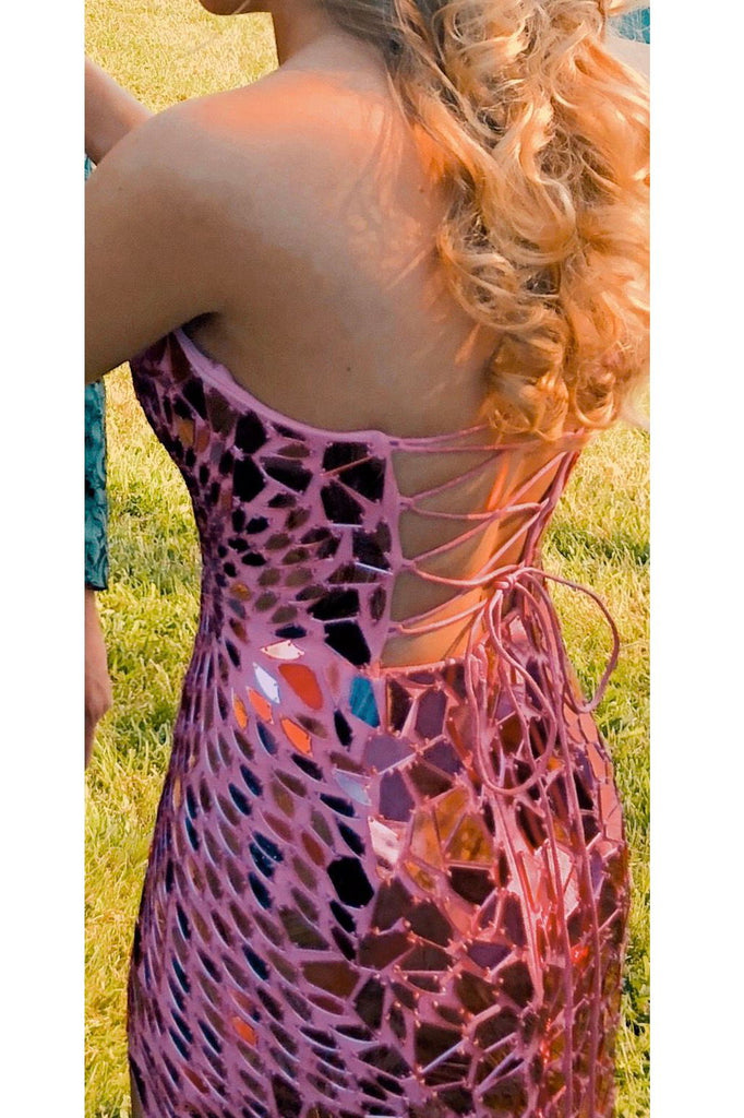  Strapless Fancy Sparkle Pink Prom Dress, Unique Mermaid Party Dress