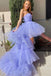 Strapless High Low Tulle Tiered Prom Dresses, Cute Lavender Sweet 16 Dress