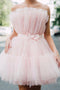 Charm Pink Tulle Short Party Dress With Bowknot, Princess Homecoming Dresses