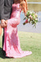 Sweetheart Pink Sequin Long Prom Dress, Slit Formal Party Gown