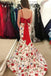 satin floral print mermaid two piece prom dress with bowknot dtp108