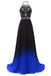 long gradient evening dress with beading halter chiffon backless ombre prom dresses dtp968