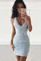 Light Blue Lace Tight Homecoming Dress Bodycon Mini Party Dress