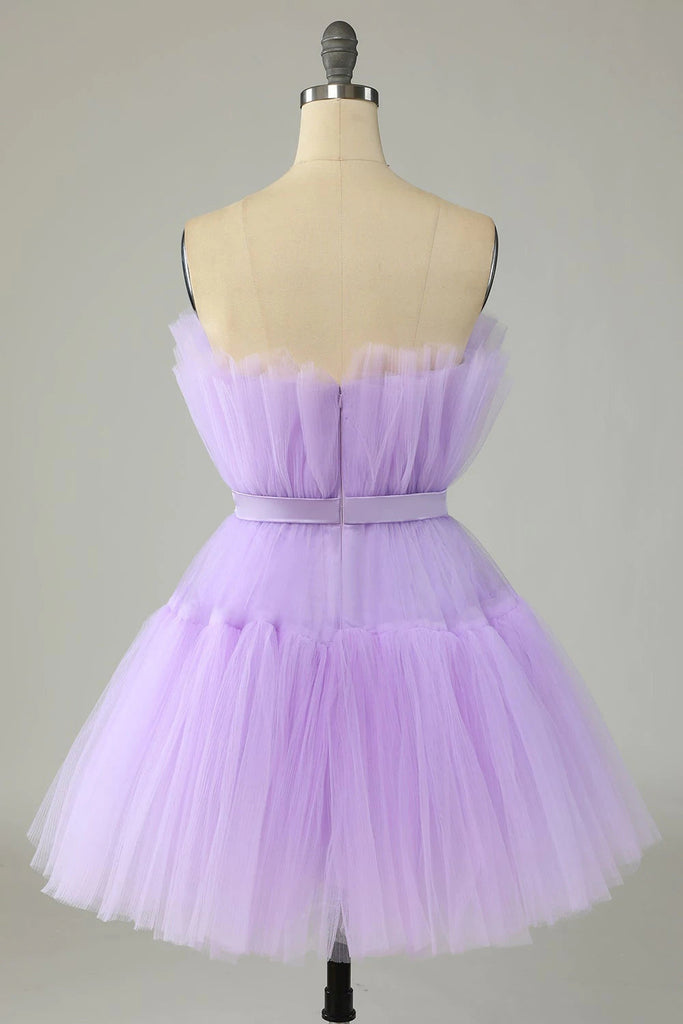 Cute Lavender Strapless Tulle Homecoming Dresses, Cocktail Party