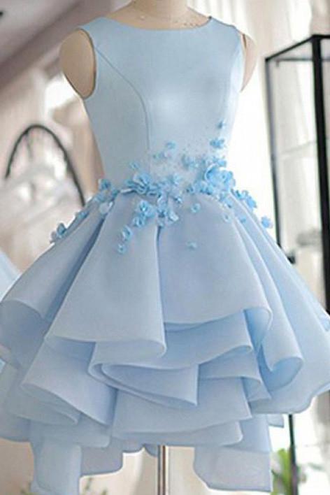 sky blue short prom dresses puffy ball gown homecoming dress dth189