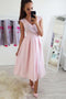 Simple A-Line V-neck Ankle-Length Pink Prom Dresses