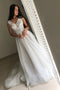 Ivory A-line V-Neck Appliques Tulle Long Wedding Dress