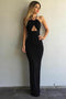 Simple Black Keyhole Open Back Prom Dress, Sheath Formal Evening Dress