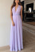 Flowy A-Line V-Neck Lilac Chiffon Long Bridesmaid Dress