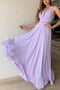 Flowy A-Line V-Neck Lilac Chiffon Long Bridesmaid Dress