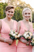 Pink Simple V-Neck Satin Long Trumpet Bridesmaid Dresses