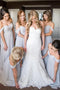 Light Gray Off-the-Shoulder Beach Chiffon Bridesmaid Dresses