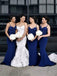 Spaghetti Straps Blue Mermaid Bridesmaid Dresses with Appliques Beading