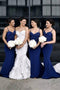 Spaghetti Straps Blue Mermaid Bridesmaid Dresses with Appliques Beading