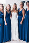 Elegant A-Line V-Neck Royal Blue Long Bridesmaid Dresses