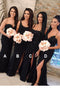 Mermaid Lace Appliques Beaded Black Bridesmaid Dresses with Split