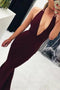 Burgundy Mermaid Plunging Neck Criss-Cross Straps Prom Dress