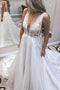 A-line V-Neck Long Sleeveless Wedding Dress with Lace Appliques