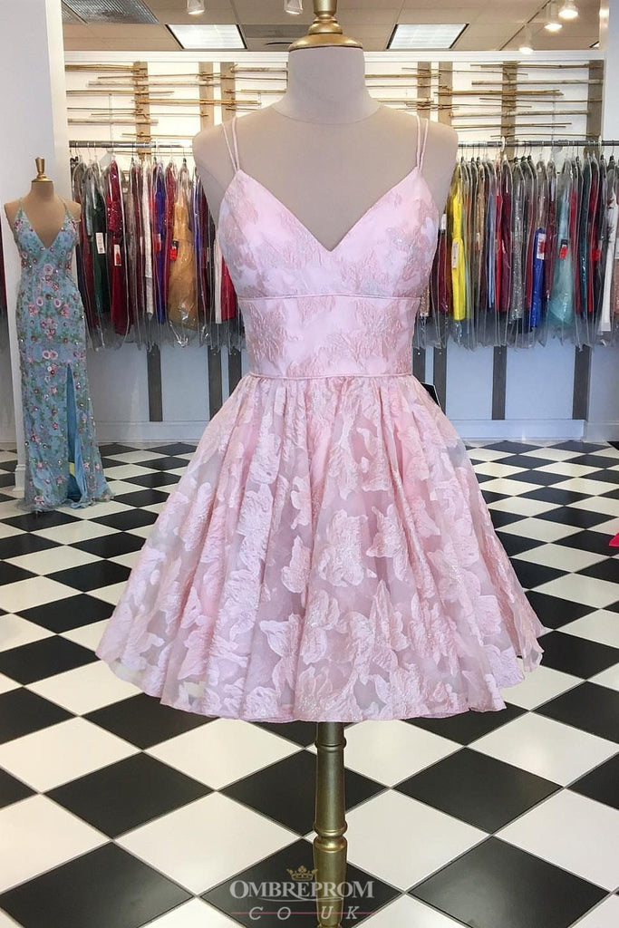 a-line v-neck homecoming dress charming pink short prom dresses dth456