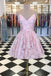 a-line v-neck homecoming dress charming pink short prom dresses dth456