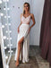 sexy a-line spaghetti white long prom evening dresses with slit dtp700