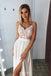 Sexy A-line Spaghetti White Long Prom Evening Dresses With Slit