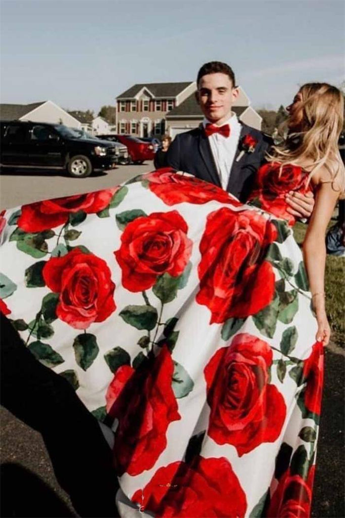 Rose print 2025 prom dress