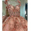 Pink Princess Ball Gown Prom Dresses, See Through Sweet 16 Dress With Sequin Appliques